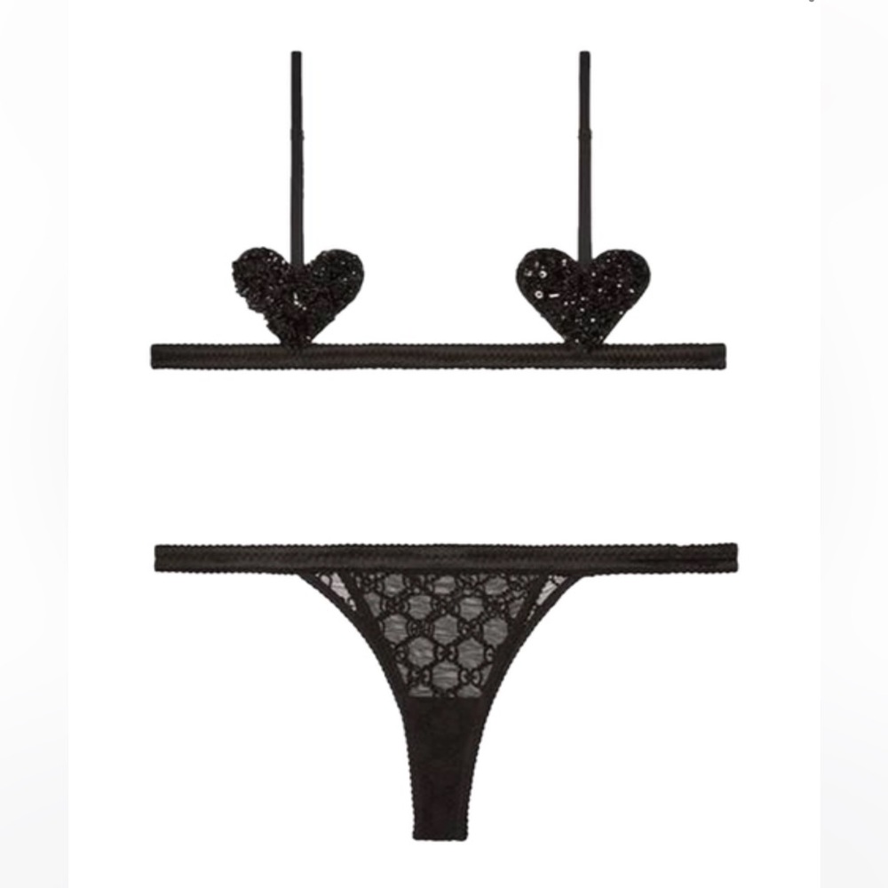 Gucci GG Tulle and Sequins hearts lingerie set